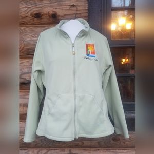 Fortune Lake Lutheran Camp light green zip up fleece jacket.